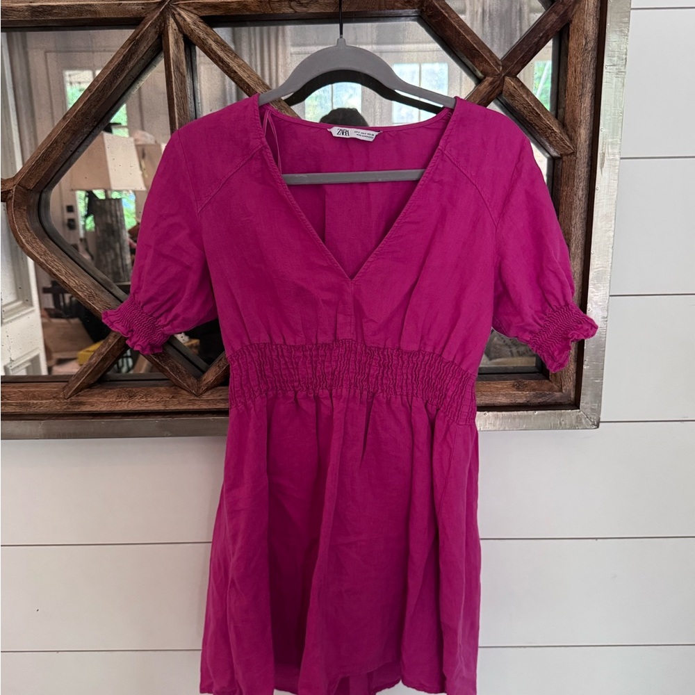 Zara Pink Flutter Sleeve Smocked Mini Dress